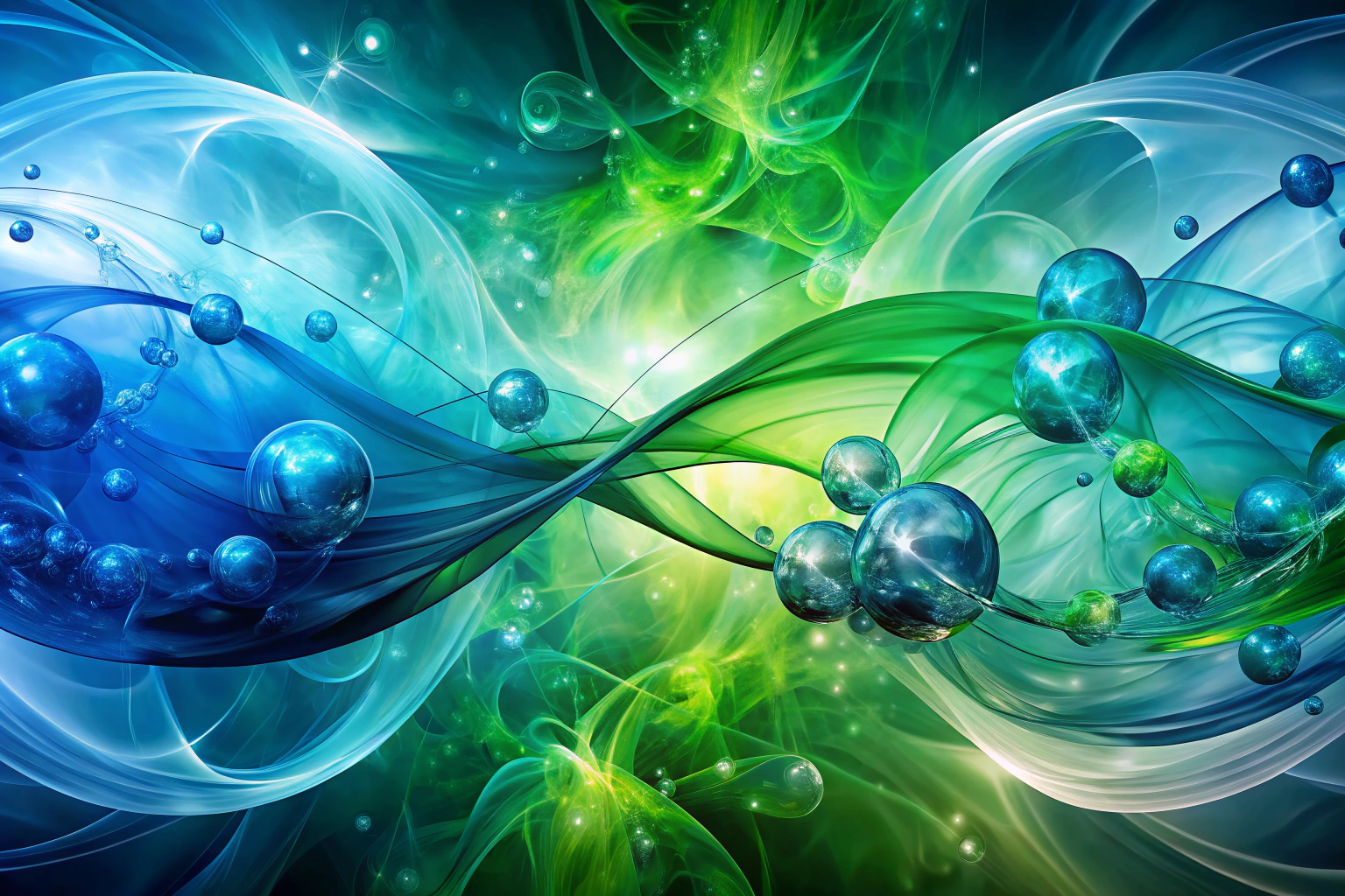 Una imagen abstracta que evoca comunicación y conexión, con formas fluidas en tonos azules y verdes que se entrelazan suavemente, creando una sensación de armonía y accesibilidad
